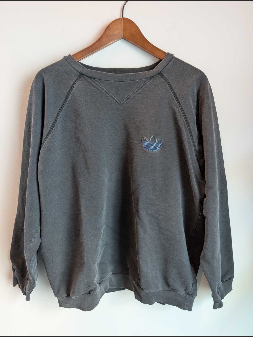 VTG Adidas Sweatshirt Mens Large Black Trefoil 90's Y2K Crewneck Distressed